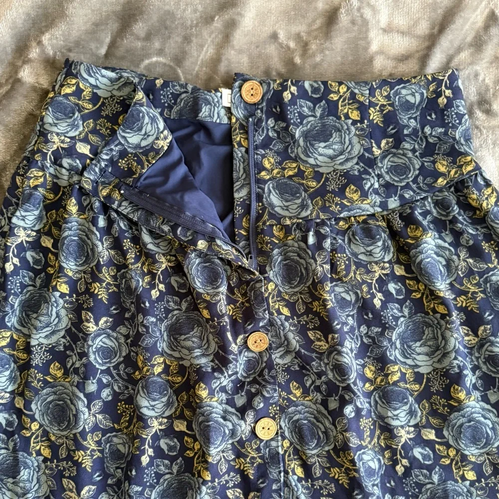 Sweet Salt Tiered Button Front Floral Maxi Skirt Size 4 Blue Boho A-line Cottage